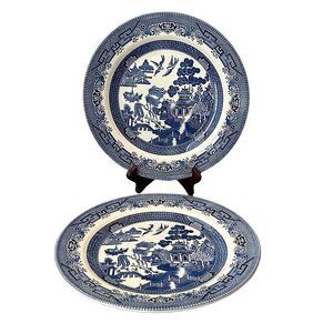 Churchill Willow Blue Dinner Plate Georgian‎ Shape 10" Made England Set Of 2